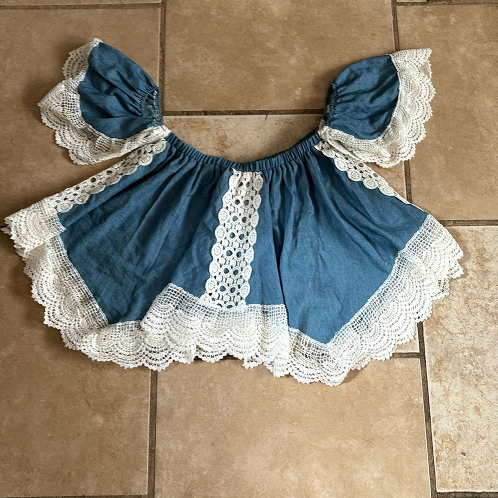 Deco Style Off The Shoulder Ruffled Crochet Blouse